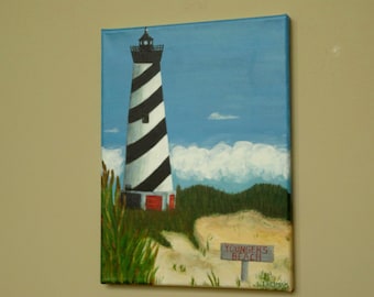 Lighthouse Painting, CUSTOM Painting,Nautical Decor, Father's Day Gift,Beach Painting, Beach Decor, Coastal Art, Personalized Beach Sign