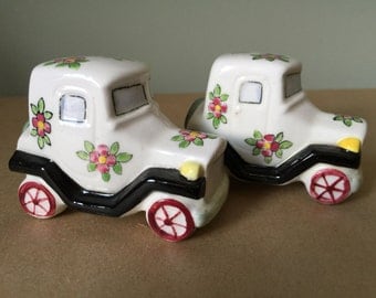 Salt & Pepper Shakers Made in Japan Floral Decorated Cars