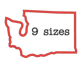 9 Sizes Washington State Appliqué Embroidery Machine Embroidery Designs Embroidery USA State Outline Design - Instant Download