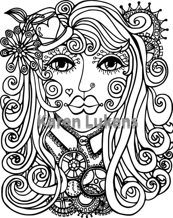 Download Items similar to Steampunk Girl, 1 Adult Coloring Book Page, Printable Instant Download on Etsy