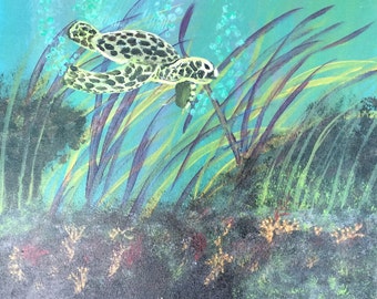 From the Beach, sea turtle painting, sea turtle art, sea turtle, sea turtle decor, beach art, wall hanging