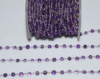 Beautiful Natural Amethyst Plain Smooth Wire Rosary Beaded Chain-Amethyst Plain Smooth Round Chain , 4.50-5.50 mm - RB5262