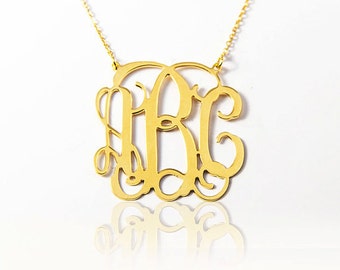 ON SALE 40% - Monogram necklace, Gold 18k, best seller, Large 1.5" Monogram Pendant, monogrammed silver necklace, HUGE Initial Monogram
