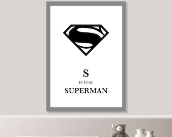 S is for Superman Nursery Print // Minimalist Poster // Wall Art Poster // Nursery Poster // Typography Poster // Minimal Poster // Baby