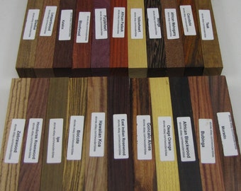 22 Different Exotic Wood Pen Blanks 3/4" x 5" Cocobolo, Zebrawood, Bocote, Koa M-22