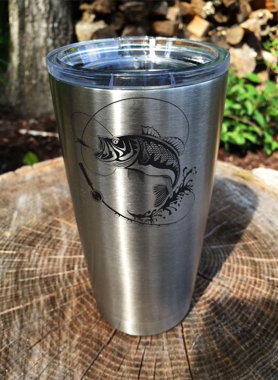Custom Engraved Bass Fishing 20 oz. Yeti Rambler or RTIC