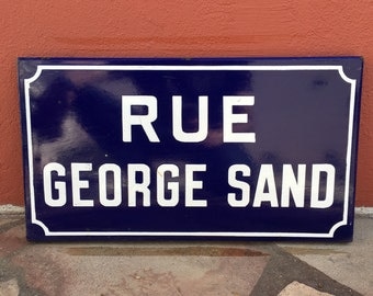 Old French Street Enameled Sign Plaque - vintage george sand