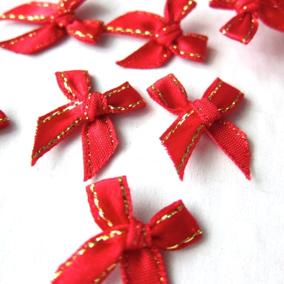 100 Red Gold Bows Small Satin Mini Bows Red Christmas Bows 100-red-gold-bows-small-satin-mini-bows-red-christmas-bows