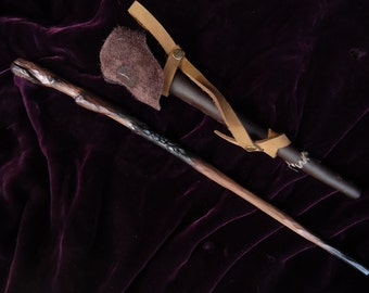 Auror's Battle Wand - hand-crafted wooden wand with custom distressed leather scabbard, Harry Potter wand, wood wand, custom wand