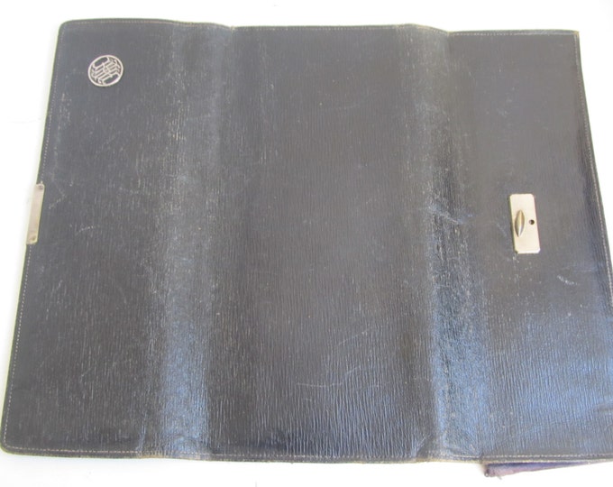 Antique leather travel folder, glove storage, accessory storage, leather travel wallet, vintage leather clutch, Monogrammed HIM / HMI / IMH