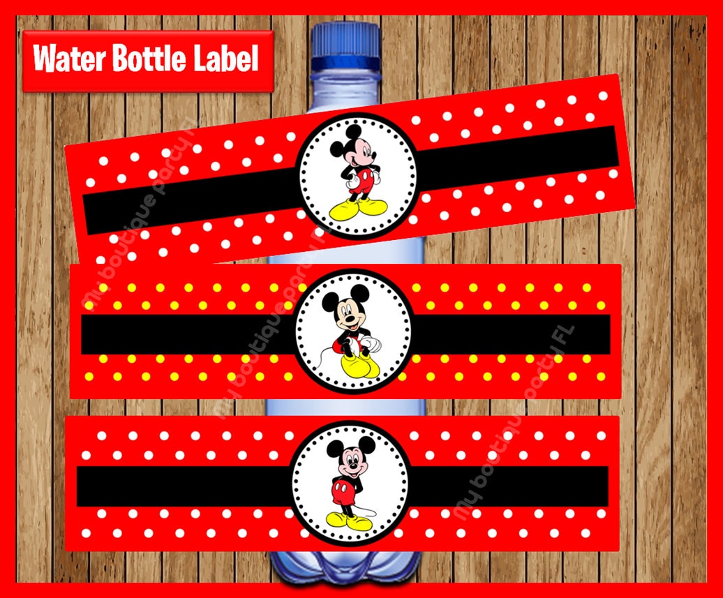 mickey mouse water bottle label instant download printable