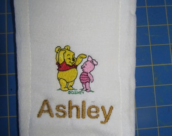 Baby Winnie the Pooh with Baby Piglet embroidered burp cloth Personalized