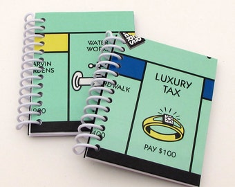 2 Recycled Mini Journal - Monopoly board Notebook - Upcycled Notebooks - Spiral Notebook - stocking stuffers