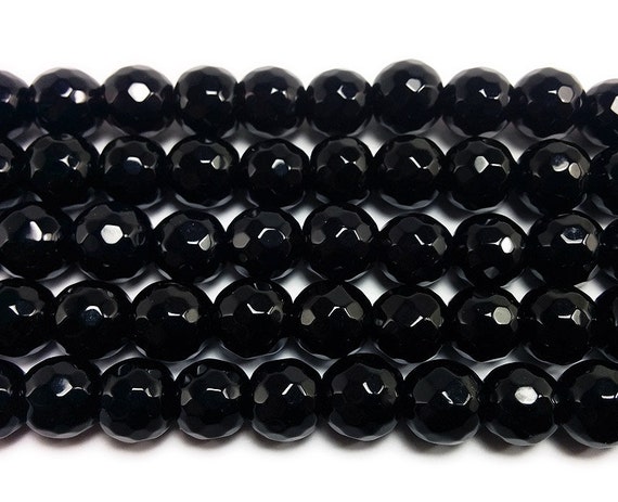 Black Jade Faceted Gemstone Beads