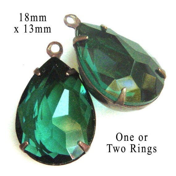 sheer emerald green glass jewels stones or beads...pretty teardrops for earrings or pendants