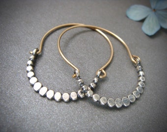 beaded minimalist ... mixed metal hoops