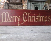 Primitive Merry Christmas Wood Sign Cabin Rustic Country Folk Art Handmade USA