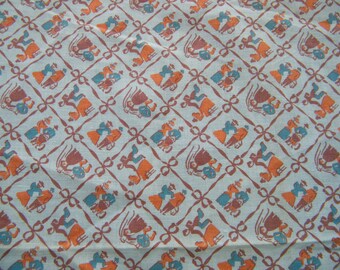 Vintage cotton fabric feed sack, flour sack PA Dutch or Amish type design with proposal, wedding and marriage, and old age