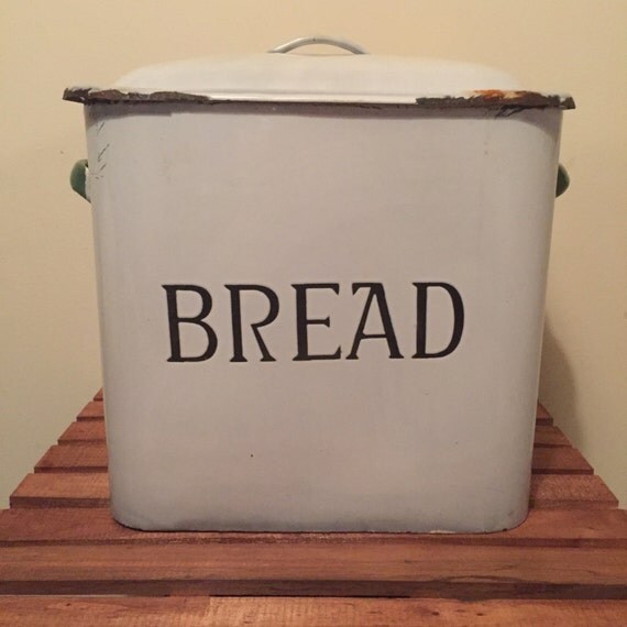 Vintage enamelware bread box with lid