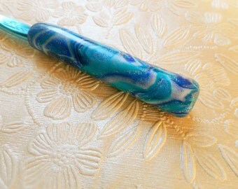 Crochet Hook, Mokume Gane Covered Handle, Polymer Clay, Boye, Size J