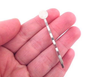 50 silver tone bobby pins with an 8mm glue pad, C128