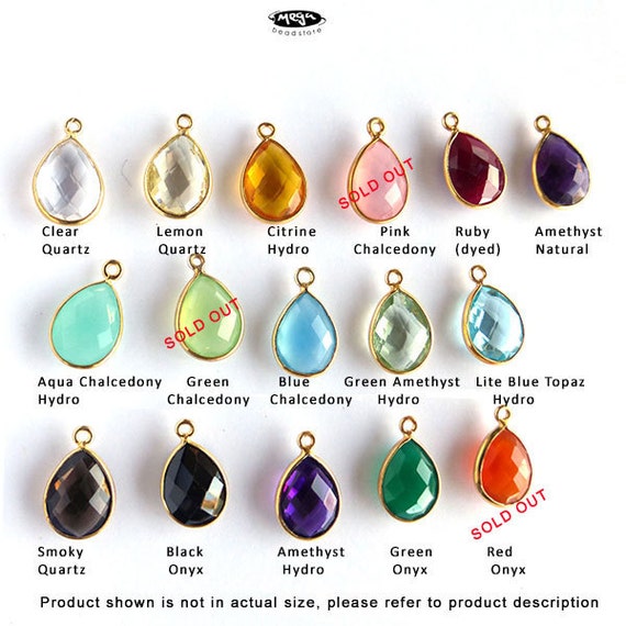 4 pcs 12mm x 9mm Tear Drop Gold Bezel Gemstone Charm Wrap