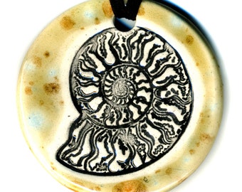 Ammonite Ceramic Necklace in Spotted Brown