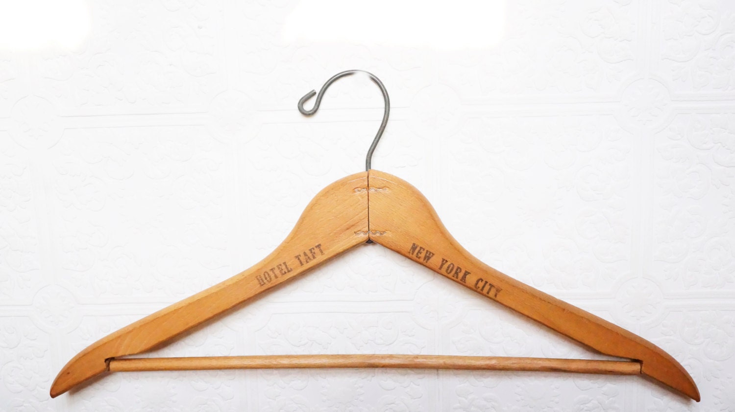 antique wooden clothes hanger Hotel Taft hanger