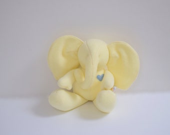 Handmade Baby Elephant stuffed doll upcycled eco toy Yellow fleece soft fabric doll nursery decor Baby shower gift idea bubynoa Best Friend