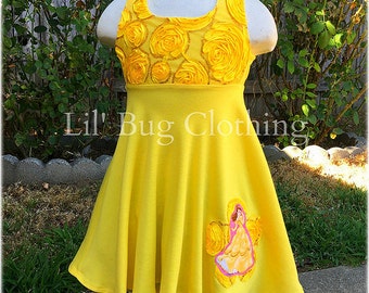 Princess Belle Yellow Rose Dress, Princess Belle Costume Dress, Princess Belle Birthday Party Girl Dress, Princess Belle Girl Outfit