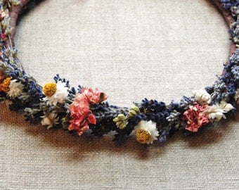 Pink Larkspur, Lavender and Daisies Bridal Flower Crown Dried Lavender and Dried Flowers for Brides, Bridesmaids, Flowergirls