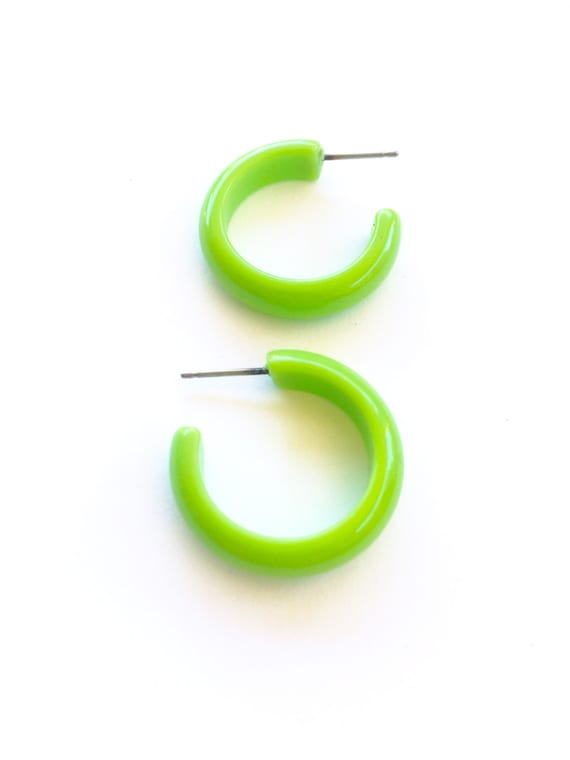 Bright Green Hoops LIme Green Hoop Earrings Peridot by Leetie