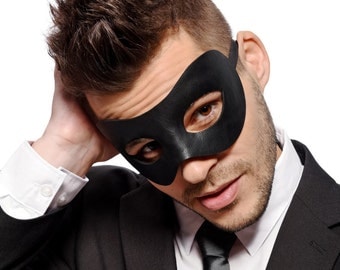 Mens Black Masquerade Mask - Faux Leather - Prom Mask - Venetian Mask - Party Mask - Men's - Unisex