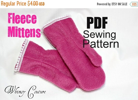 ON SALE Kids Fleece Mittens Pattern for kids 12 by whimsycouture
