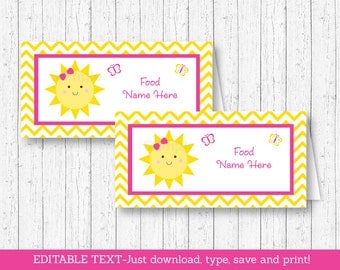 Sunshine Buffet Cards / Sunshine Food Labels / Sunshine Place Cards / You Are My Sunshine Birthday / INSTANT DOWNLOAD Editable PDF