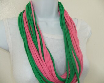 Alpha Kappa Alpha AKA Sorority Multi Strand Infinity T Shirt Scarf Necklace Looped Eternity Circle