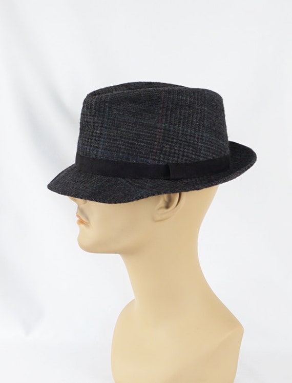 Vintage Grey Wool Plaid Fedora Hat by Dobbs Sz 7 1/4