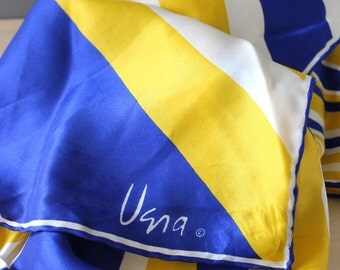 Vera Neumann scarf with yellow and blue rays, 1970s square.