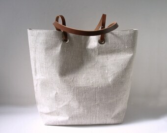 Simple Linen Tote Bag, Natural Beach Bag