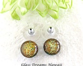 Golden Glass Stud Earrings – Dichroic Glass Studs –Hawaii Glass Jewelry – Fused Glass Earrings - Fashion Jewelry Golden Glass Stud Earrings – Dichroic Glass Studs –Hawaii Glass Jewelry – Fused Glass Earrings - Fashion Jewelry