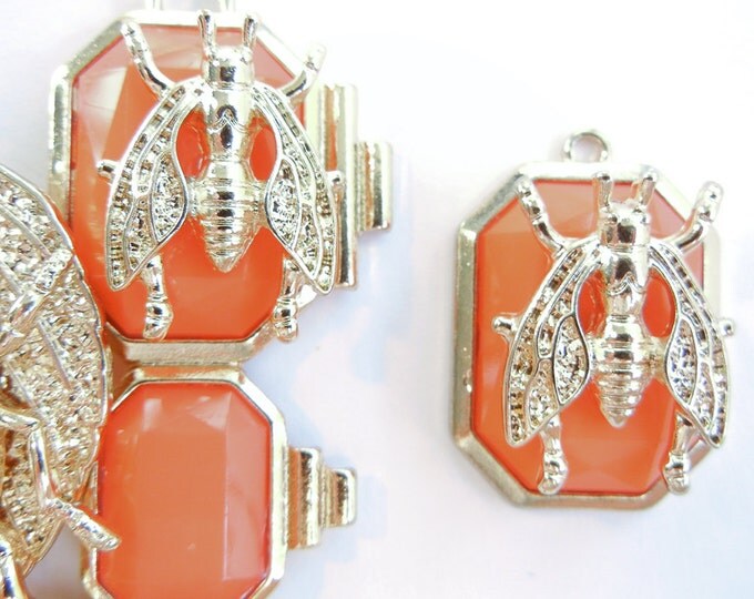 Set of Bug Pendant and Charms Orange Acrylic Gems