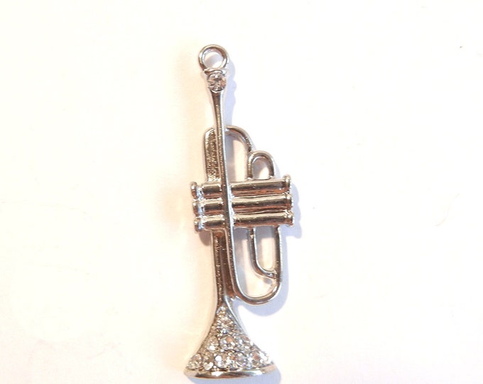 Silver-tone Trumpet Pendant with Rhinestone Accents