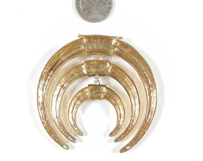 Triple Arc or Horn Pendant Gold-tone Rhinestones