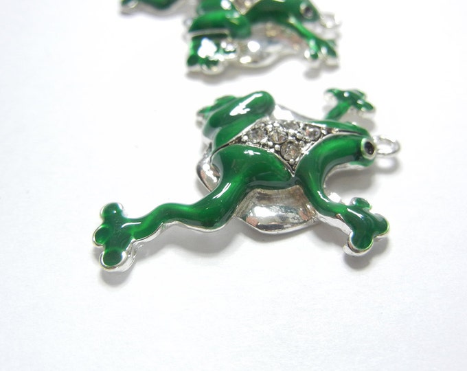 Pair of Green Frog Charms Rhinestones