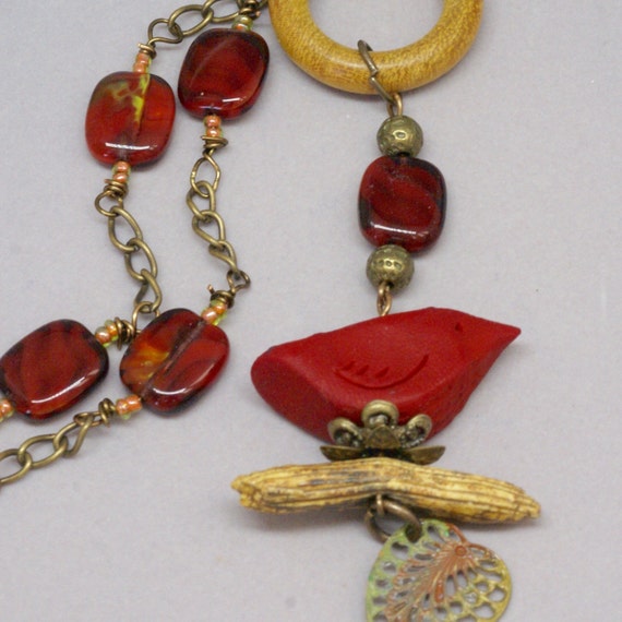 Cardinal Necklace Cardinal Jewelry Long Red Bird Necklace