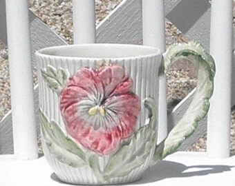 Pink Pansy Flower Mug Cup Vintage