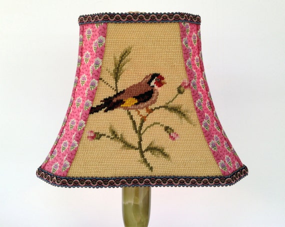 Bird Lamp Shade Gold Needlepoint Lampshade 7x12x9.5 High