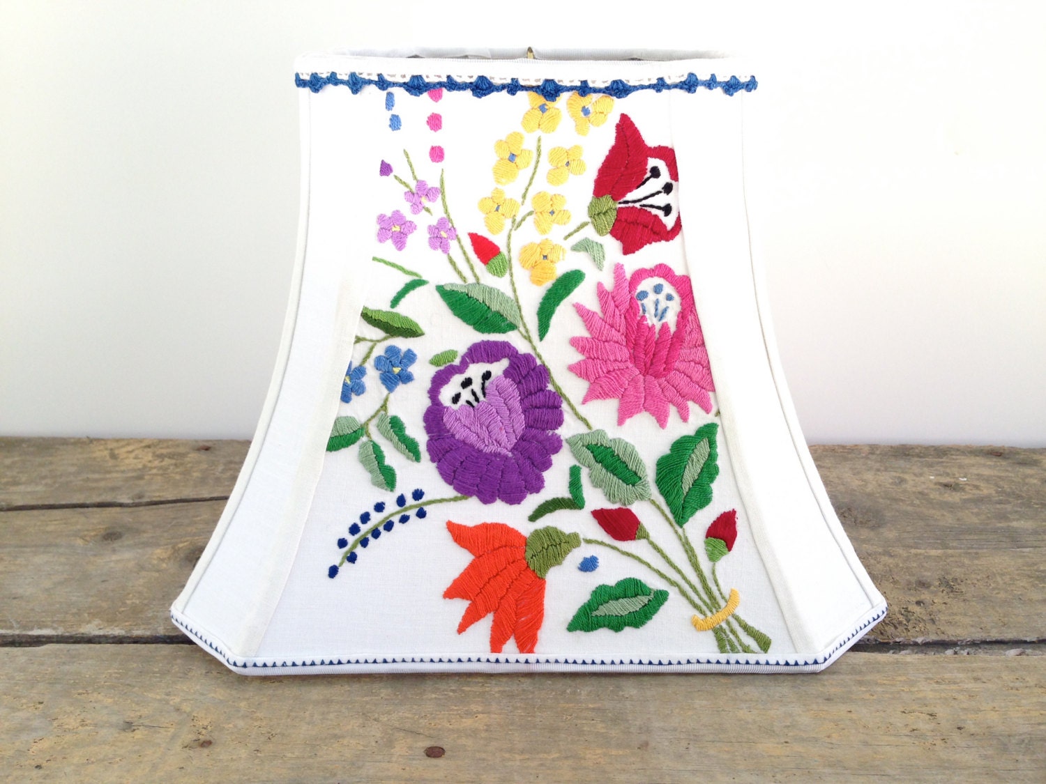 Vintage Embroidery Lamp Shade Floral Lampshade by lampshadelady