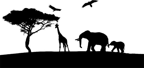 giraffe elephants silhouette printable art clipart png clip