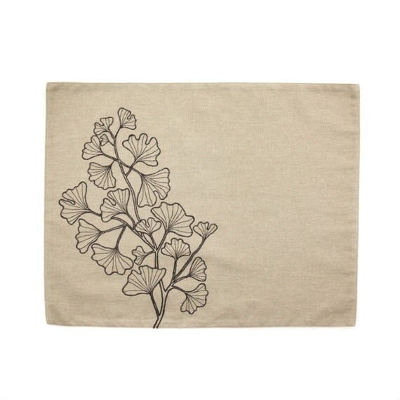 Ginkgo Placemats set of 4 Light Brown Linen Dark Brown Ginkgo
